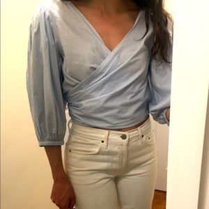 Elizabeth and James Light Blue Wrap Blouse